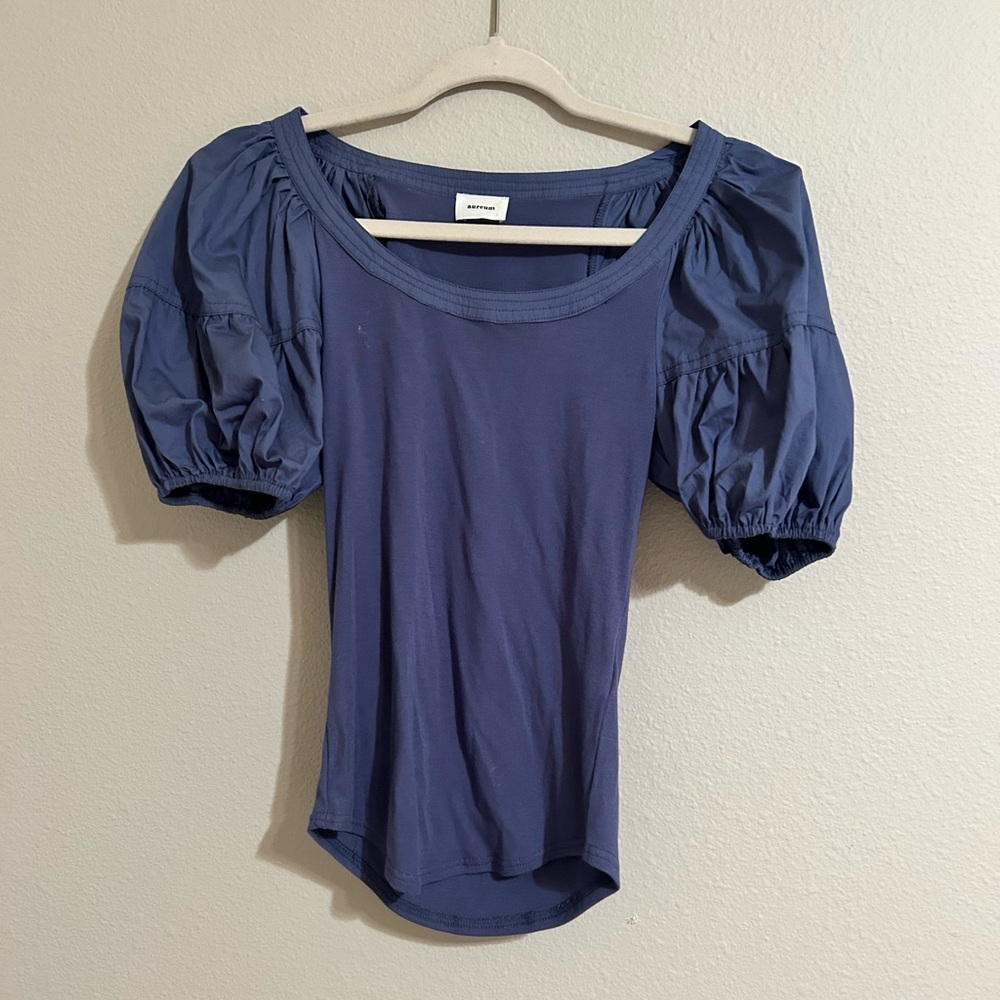 AUREUM Blue Fitted Puff Sleeve Blouse